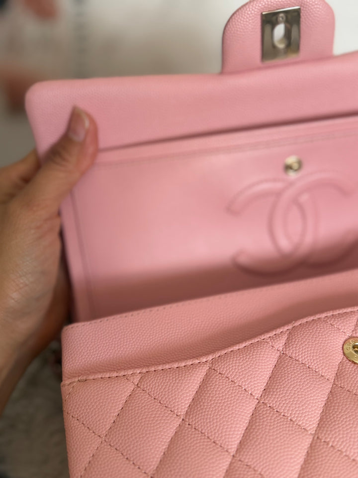 CHANEL 22C Sakura pink Caviar LGHW Medium ML Timeless Classic double flap bag 2022