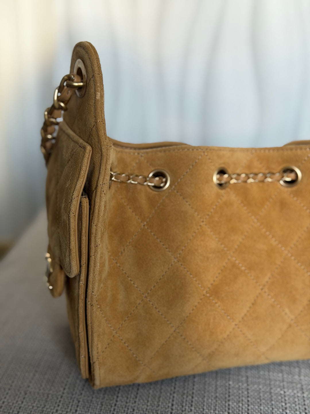 CHANEL 26C Dark Beige Camel Suede U5319 Aged GHW Mini 25 Hobo Bag