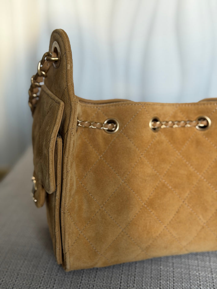 CHANEL 26C Dark Beige Camel Suede U5319 Aged GHW Mini 25 Hobo Bag