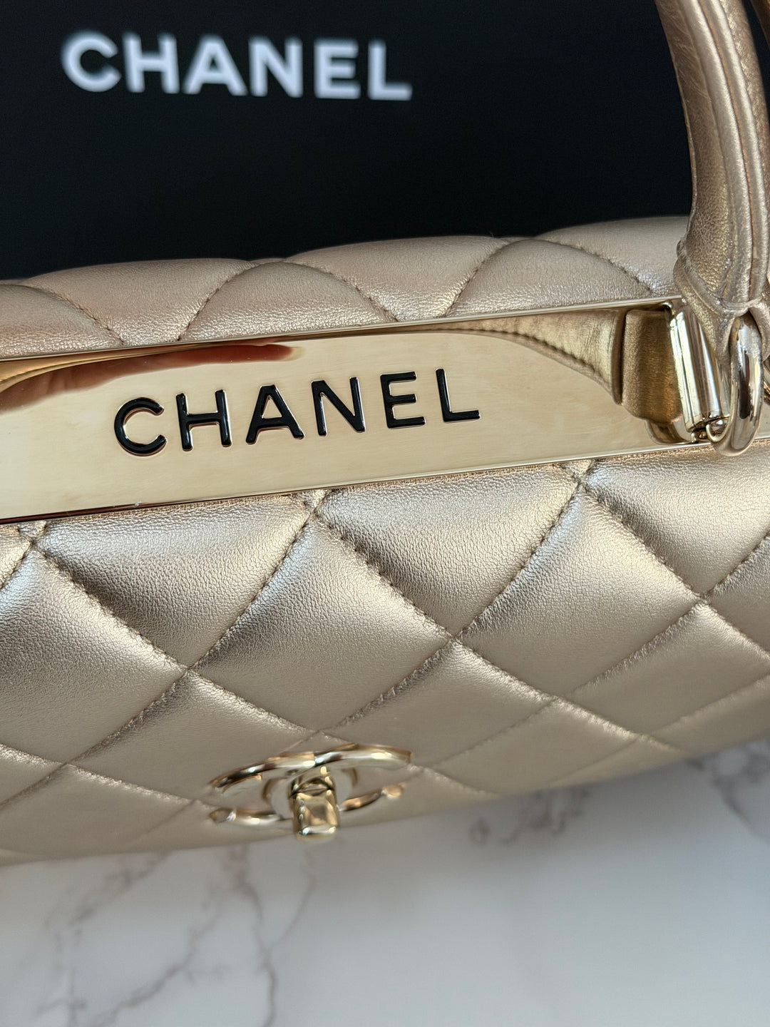 CHANEL series 30 Metallic Gold Lambskin LGHW Trendy CC top Handle Bag with non detachable Strap size SMALL 2020