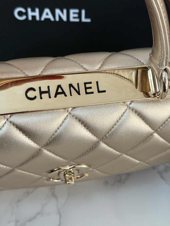 CHANEL series 30 Metallic Gold Lambskin LGHW Trendy CC top Handle Bag with non detachable Strap size SMALL 2020