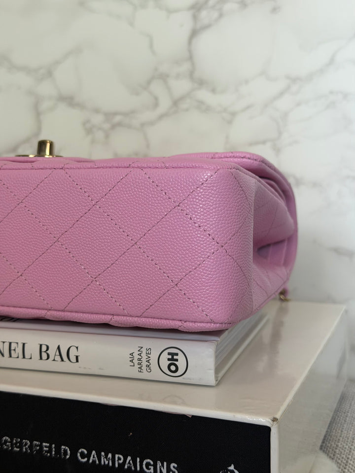CHANEL 23P Mauve Pink Caviar Small Timeless Classic Double Flap Bag 2023