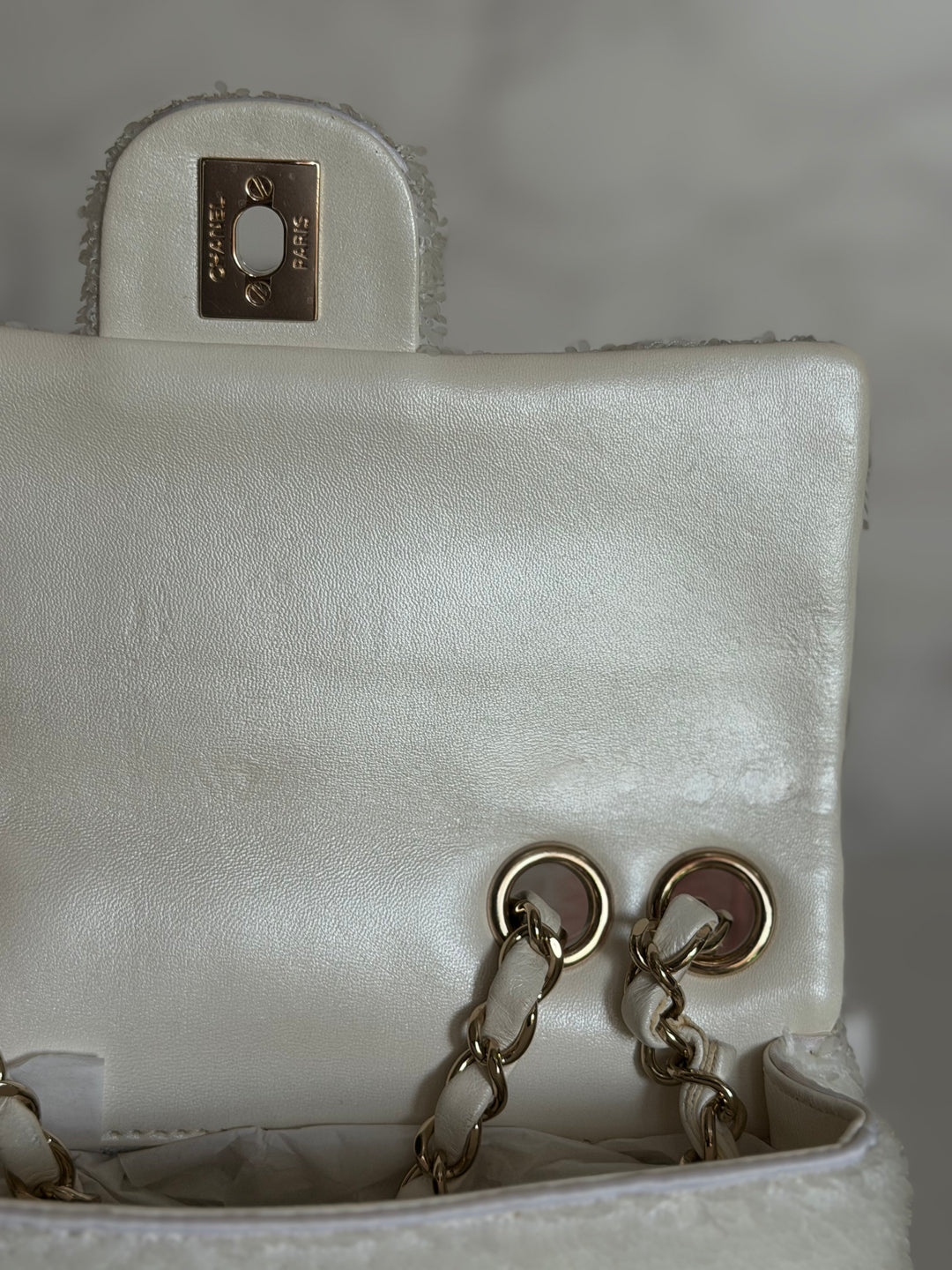 CHANEL series 28 19B White Sequin SMALL Flap Bag LGHW 2019