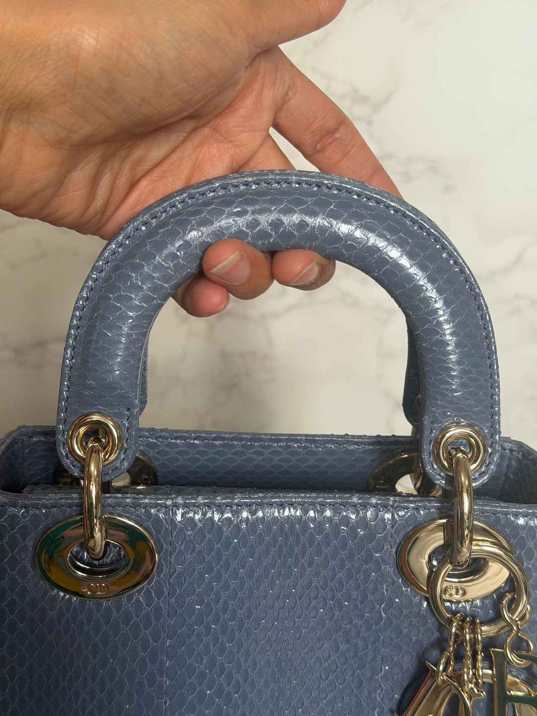 DIOR Lady Dior MINI in Blue Grey Python Leather LGHW 2020
