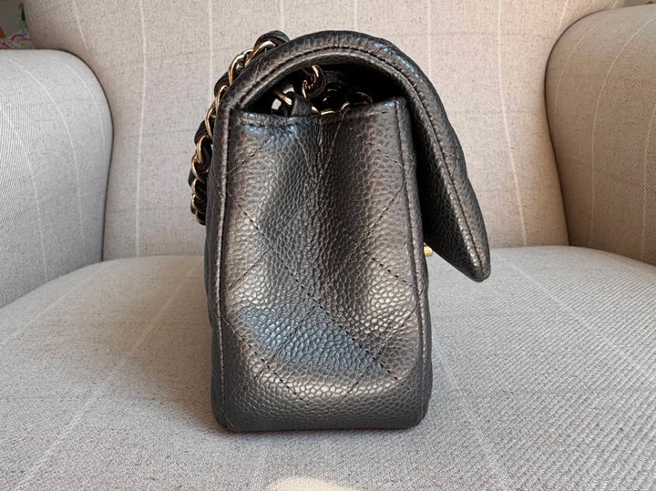 CHANEL series 25 18S iridescent pearly Grey caviar LGHW Mini Rectangular Flap Bag 2018