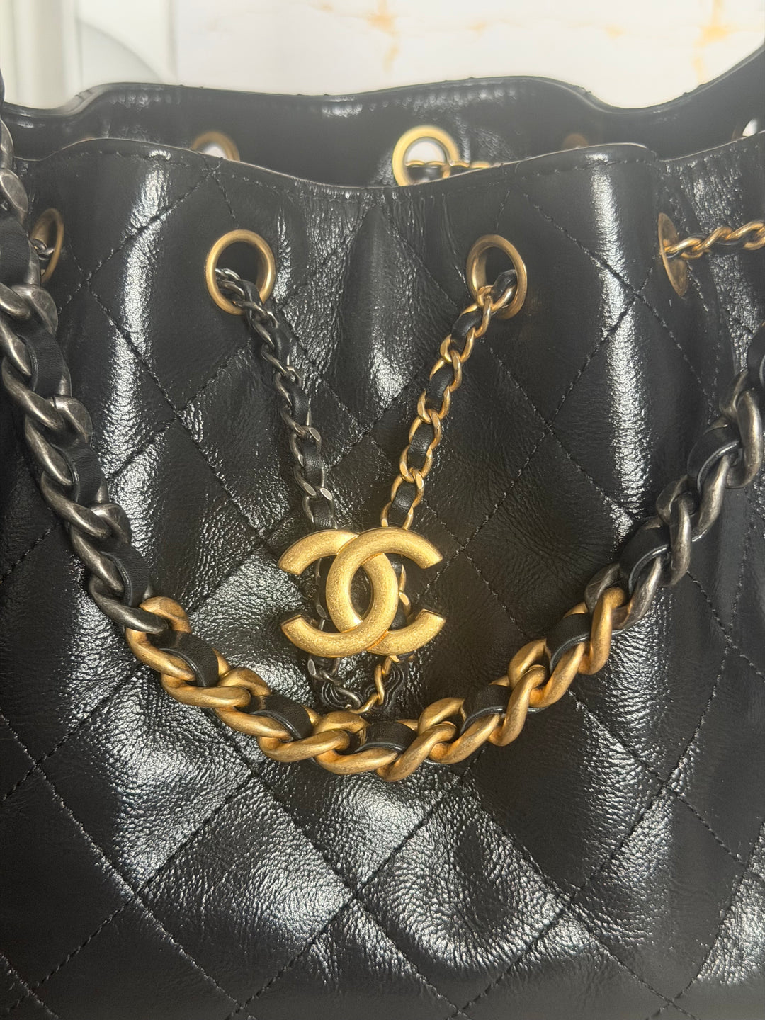 CHANEL Black Shiny Calf Skin Mixed Hardware 25 Hobo Bag size SMALL 2025/2026