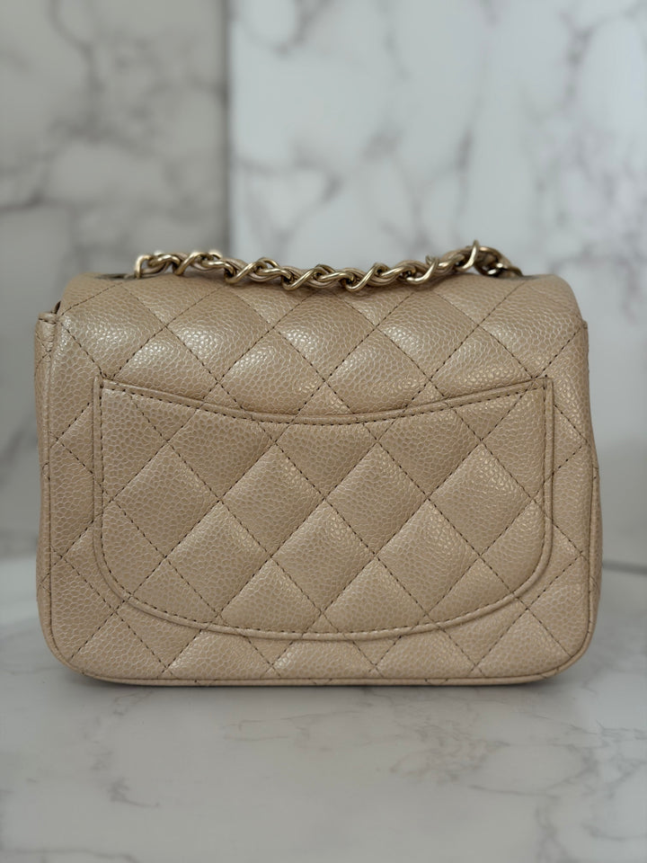 Chanel series 20 15C collection 2014/2015 Pearly Beige Caviar Brushed GHW Square Mini Flap Bag