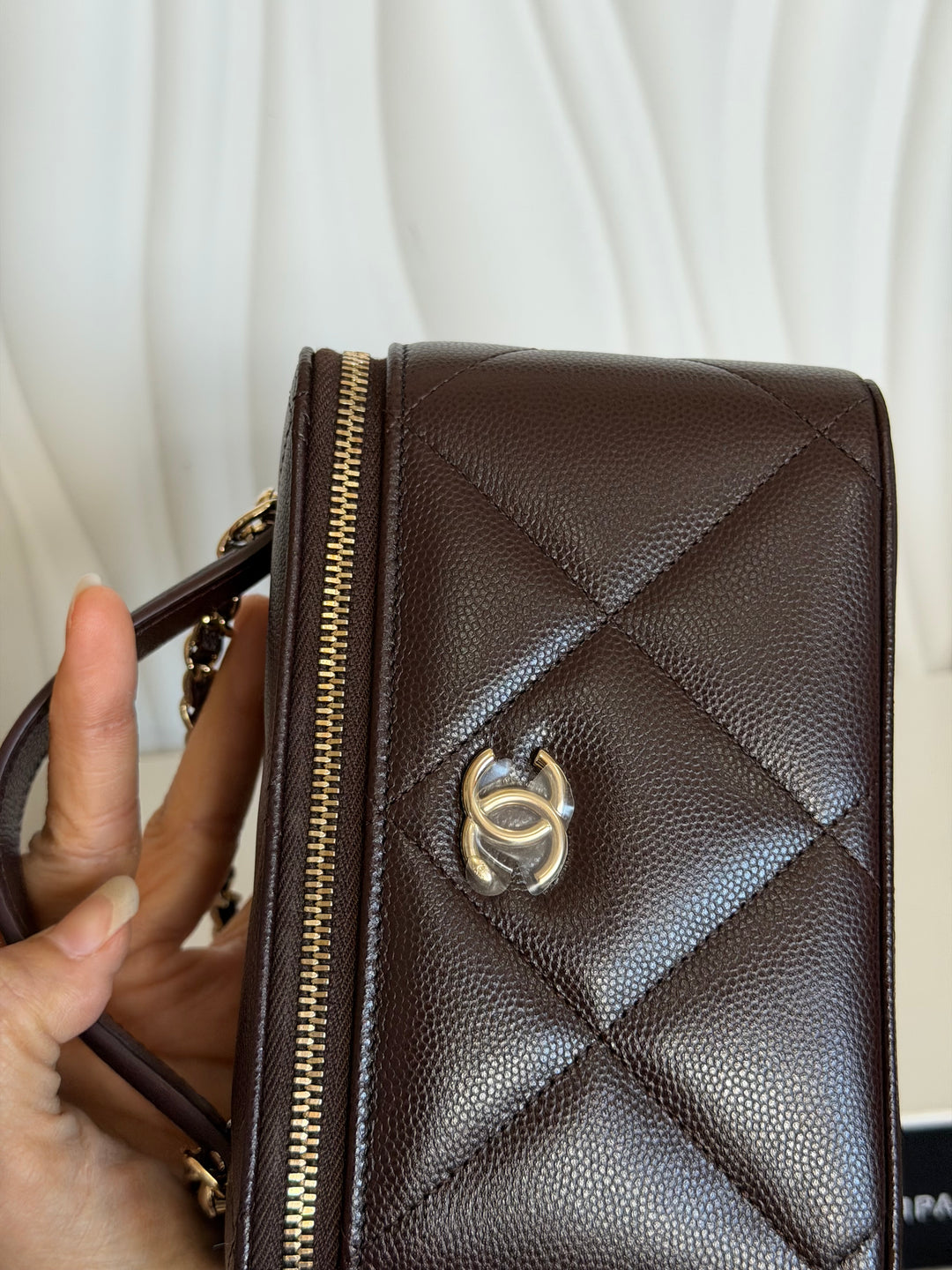 CHANEL 26S Dark Brown Caviar LGHW Small Vanity Case with Top Handle