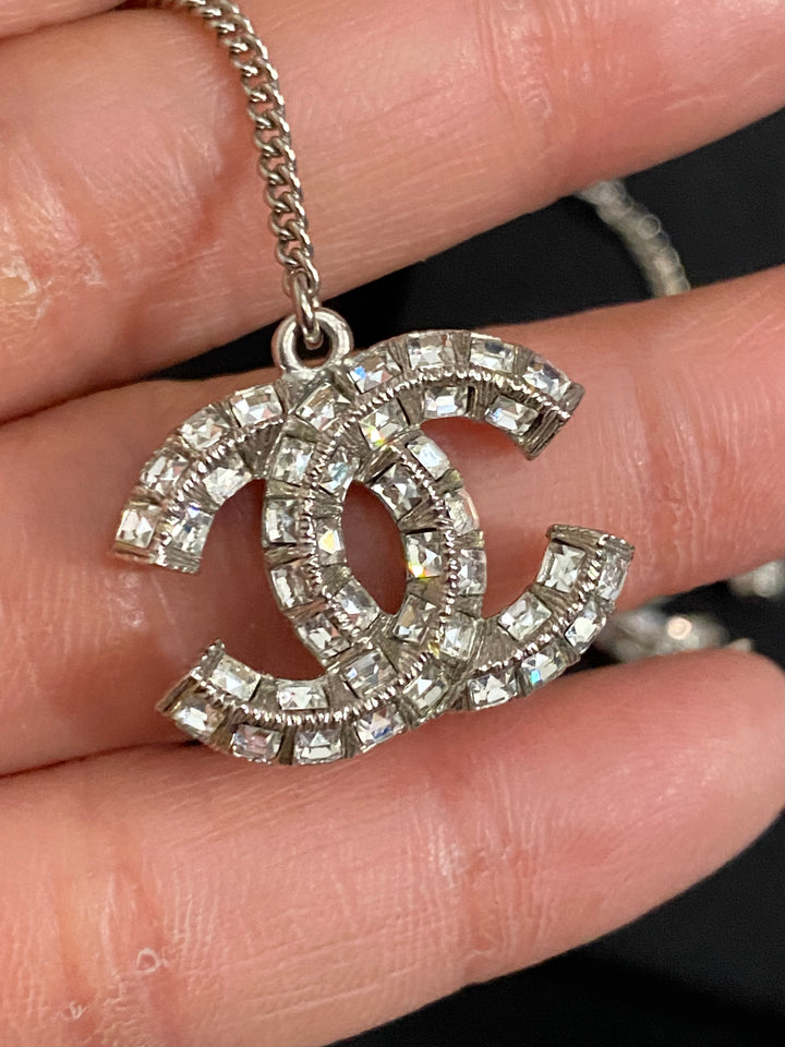 Chanel Crystal Earrings Silver Hardware
