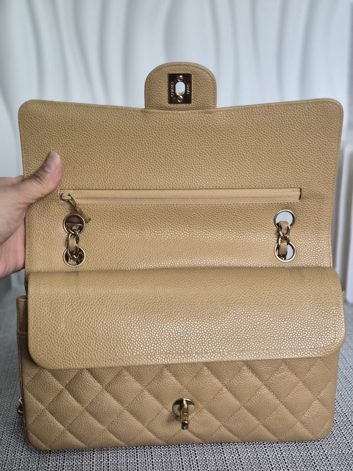 CHANEL Series 9 Vintage Dark Beige Caviar 24K GHW Medium Timeless Classic Double Flap Bag