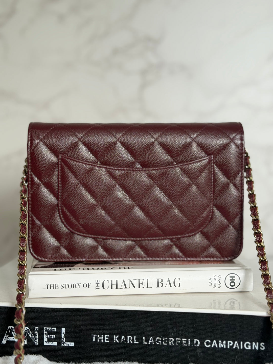 CHANEL 21B Burgundy Caviar LGHW Classic Wallet On Chain (WOC) 2021
