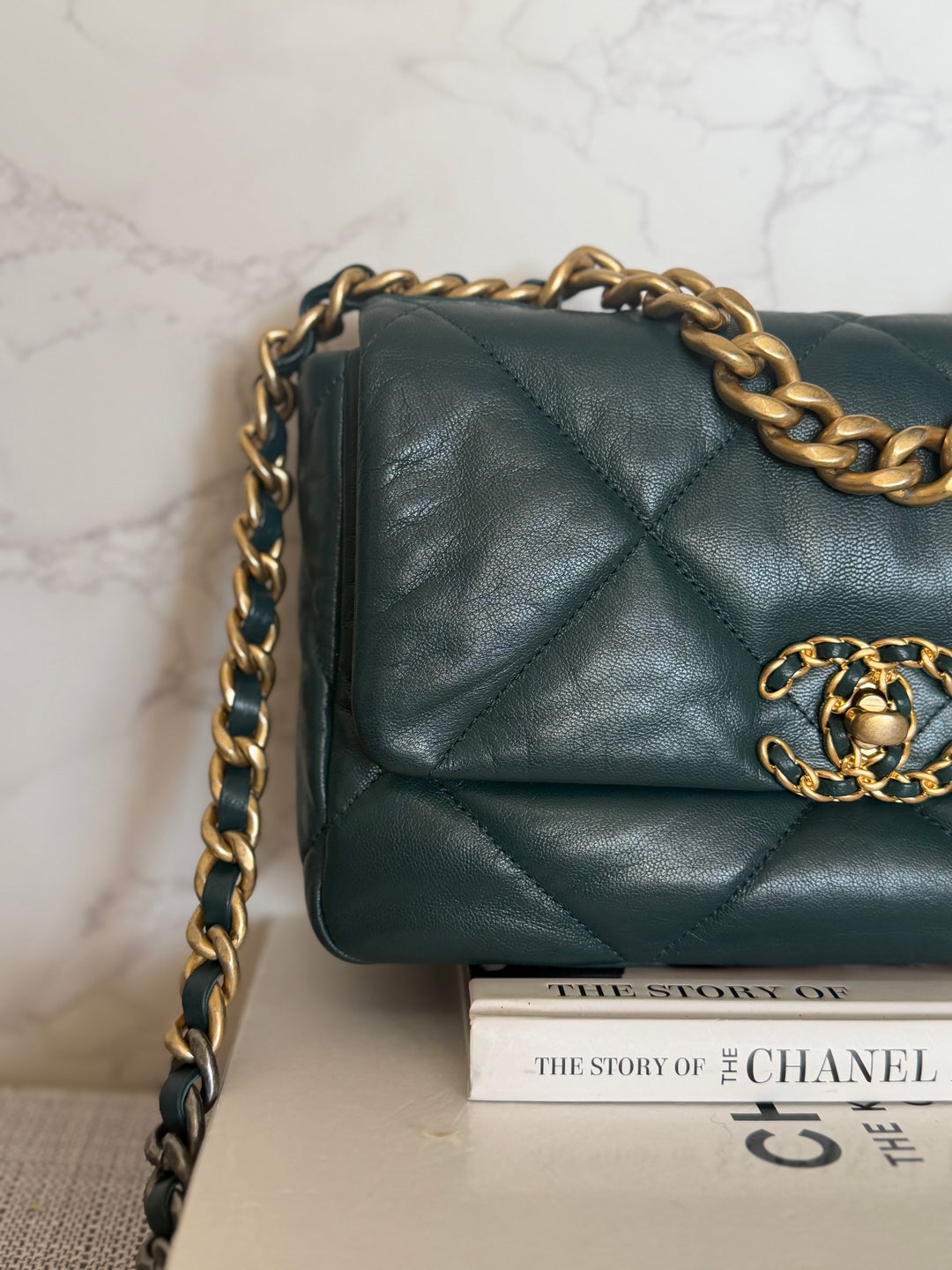 CHANEL 19 size SMALL in 20B Teal Dark Green Goat skin mixed hardware 2020