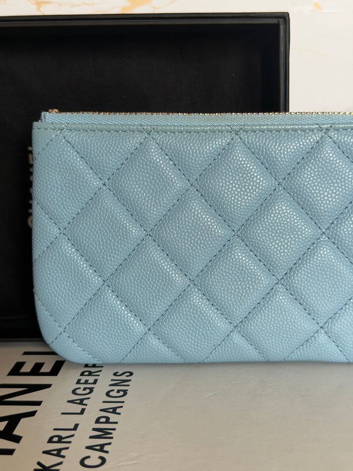CHANEL series 31 Light Blue Caviar LGHW Mini O Case Pouch 15 cms
