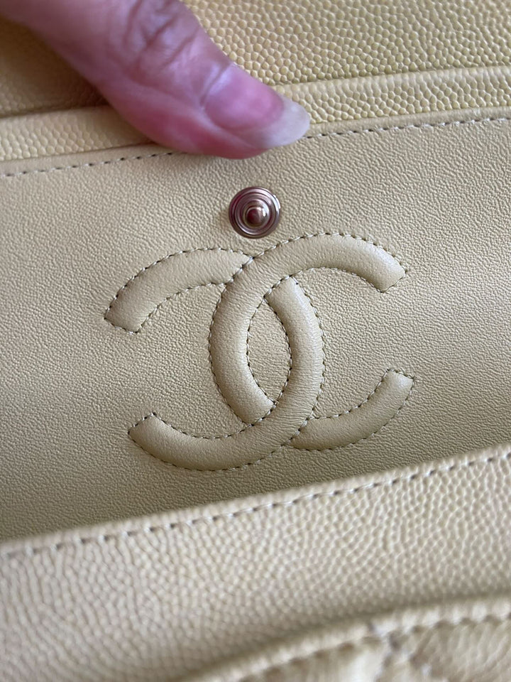 Chanel 20S 2020 Spring/Summer Collection Yellow Caviar LGHW Small Timeless Classic Double Flap Bag