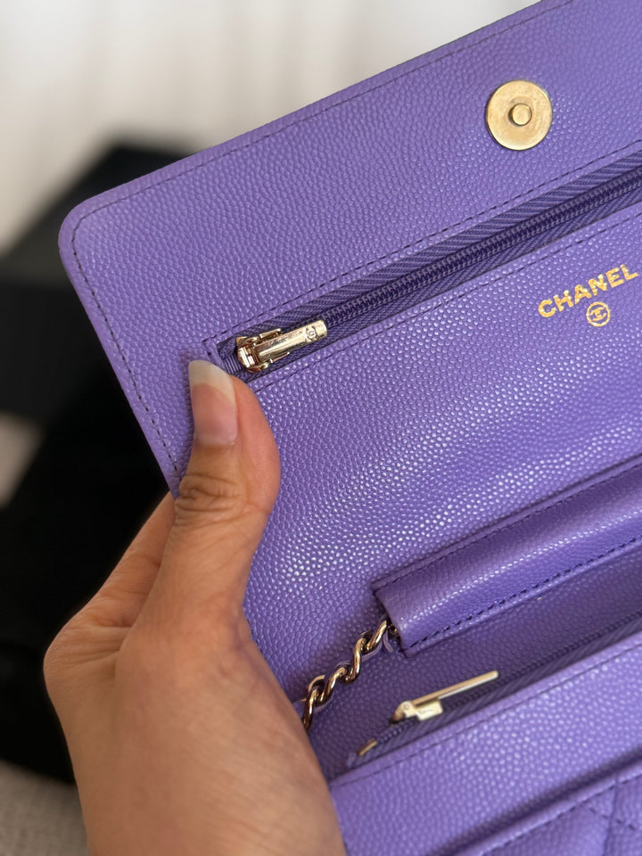 CHANEL series 28 20C Purple Caviar LGHW Classic Wallet on chain (WOC)