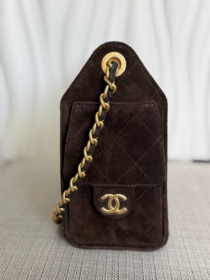 CHANEL 26C collection 2025/2026 Brown Suede Leather Mini 25 Hobo Bag with aged GHW