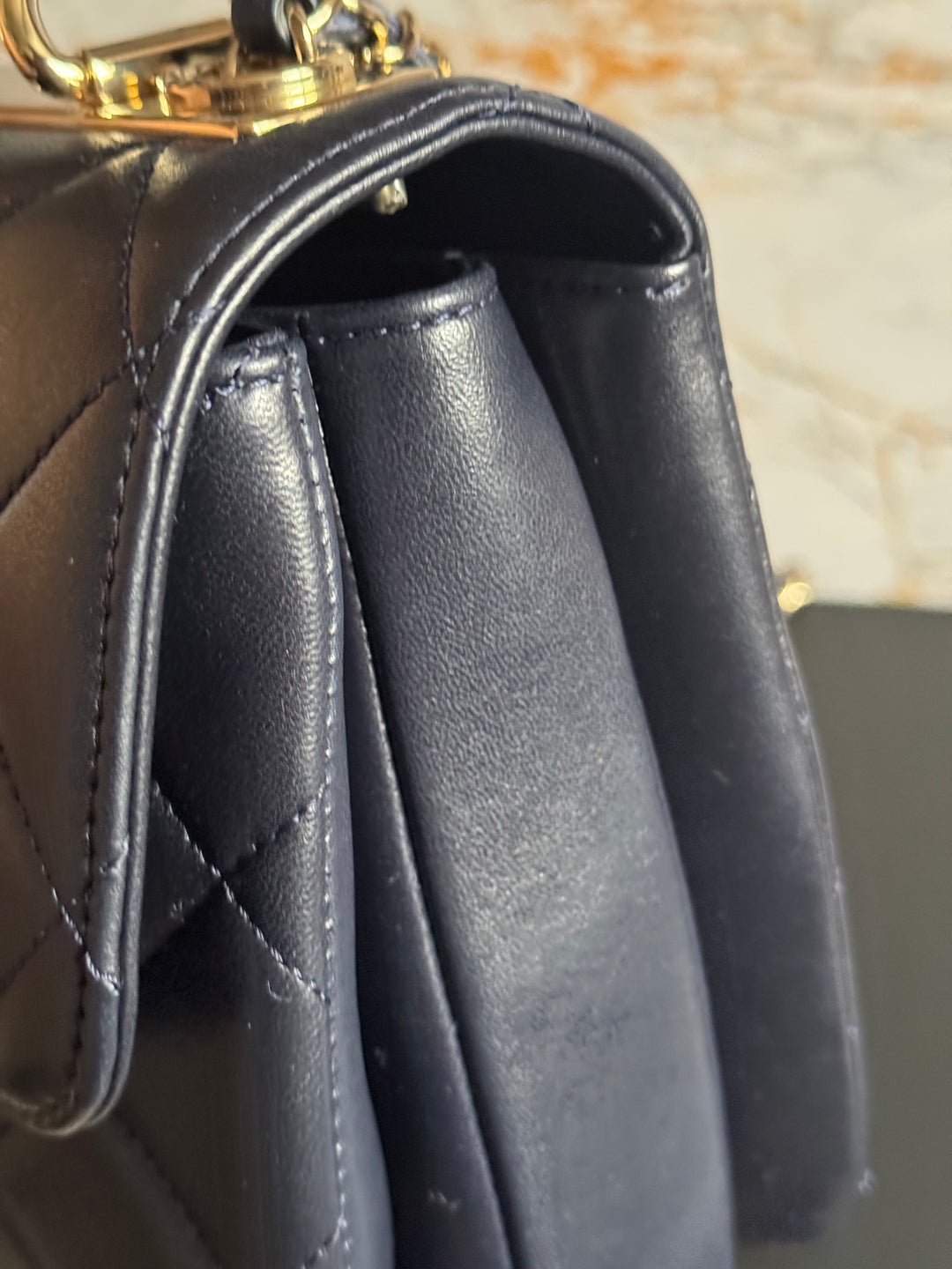 Chanel series 28 2018/2019 Navy Lambskin Champagne GHW Trendy CC Flap Bag size Small with Detachable Strap
