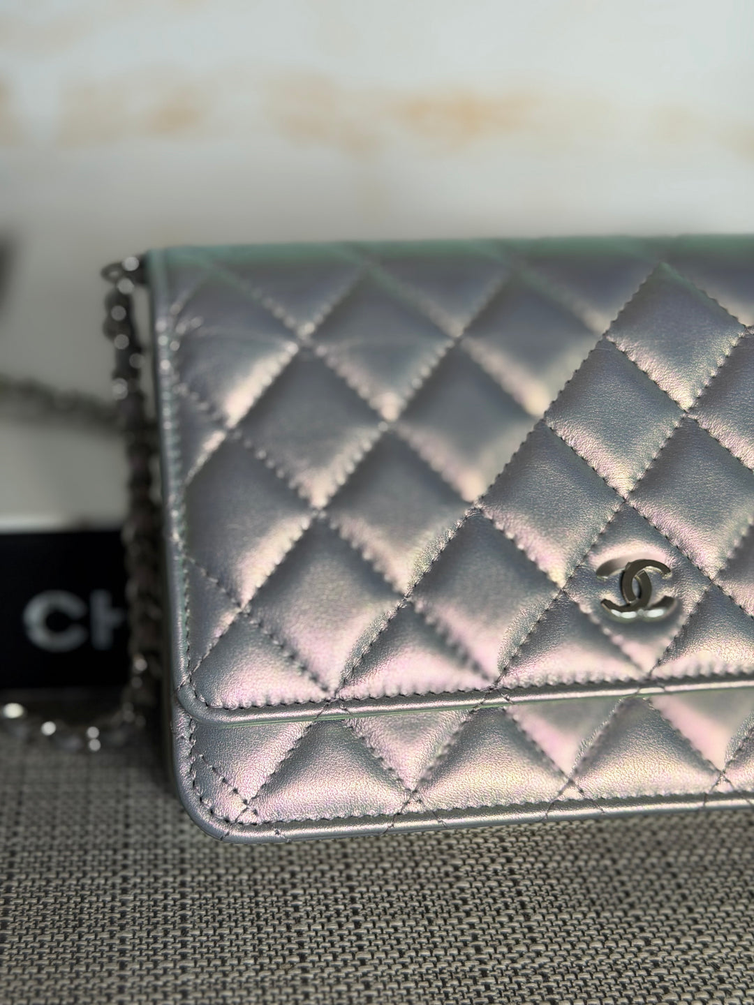 CHANEL Silver Lambskin SHW Classic Wallet on Chain (WOC) 2022
