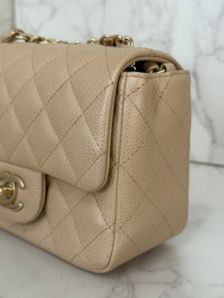 Chanel series 20 15C collection 2014/2015 Pearly Beige Caviar Brushed GHW Square Mini Flap Bag