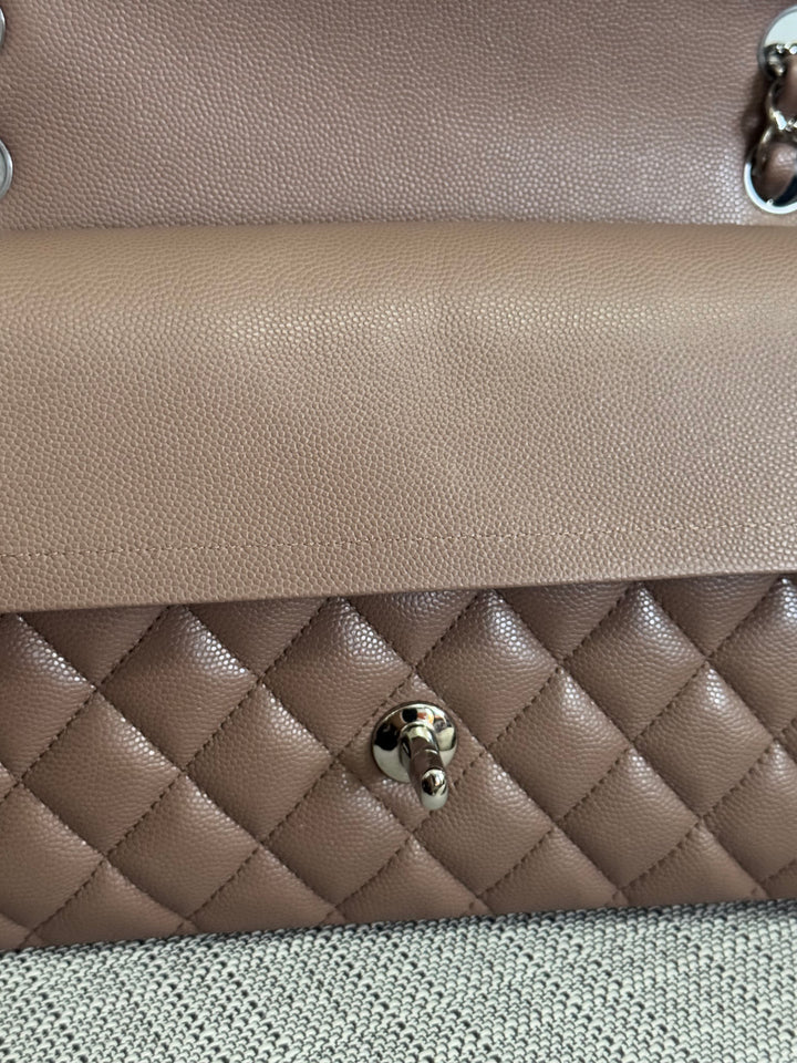 Chanel series 24 17B 2017 Fall/Winter Collection Taupe Caviar SHW Medium ML Timeless Classic Double Flap Bag