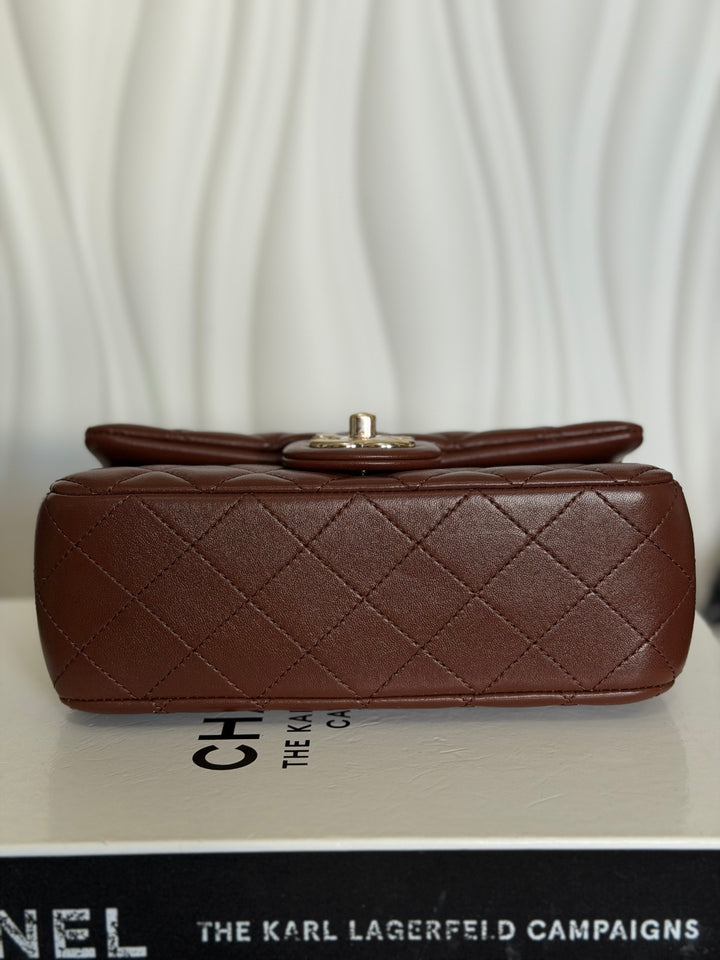 CHANEL 26S Brown Lambskin Adjustable Chain LGHW Mini Rectangular Flap Bag 2026