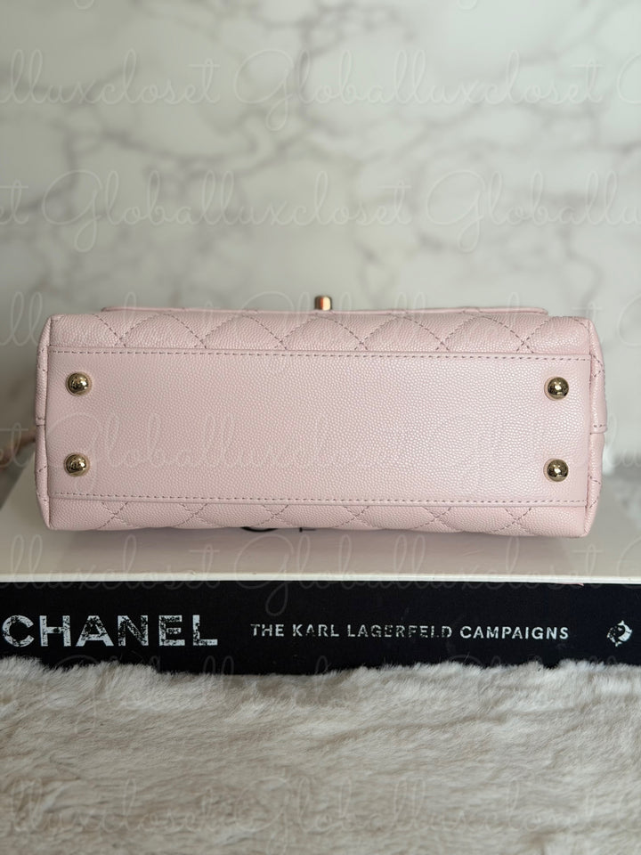 CHANEL 22P Light Pink Sakura Caviar LGHW Coco handle Flap Bag With detachable strap size Small 2022