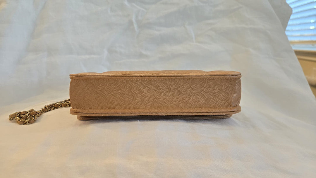 CHANEL 23P Caramel Dark Beige Caviar LGHW Classic Wallet On Chain (WOC)