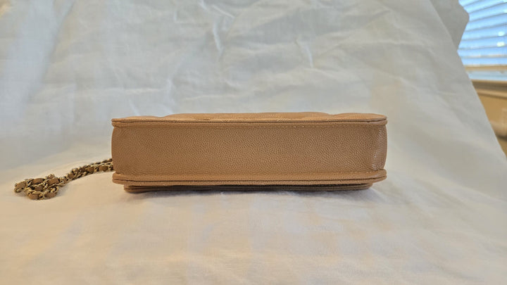 CHANEL 23P Caramel Dark Beige Caviar LGHW Classic Wallet On Chain (WOC)