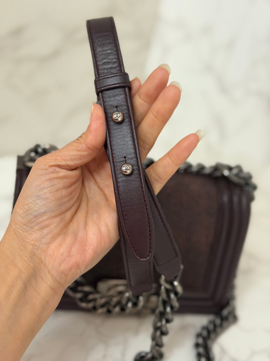 Chanel series 21 2015 Burgundy Lambskin Stingray SMALL Le Boy Flap Bag with Ruthenium HW