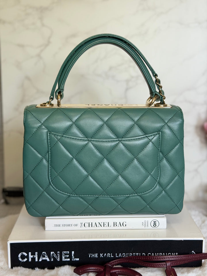 CHANEL series 26 Green Lambskin LGHW Small Trendy CC Top Handle Flap Bag 2018