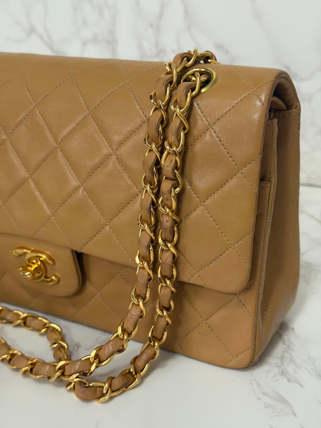 CHANEL series 4 Vintage 24K GHW Dark Beige Lambskin Timeless Classic Medium Double Flap Bag