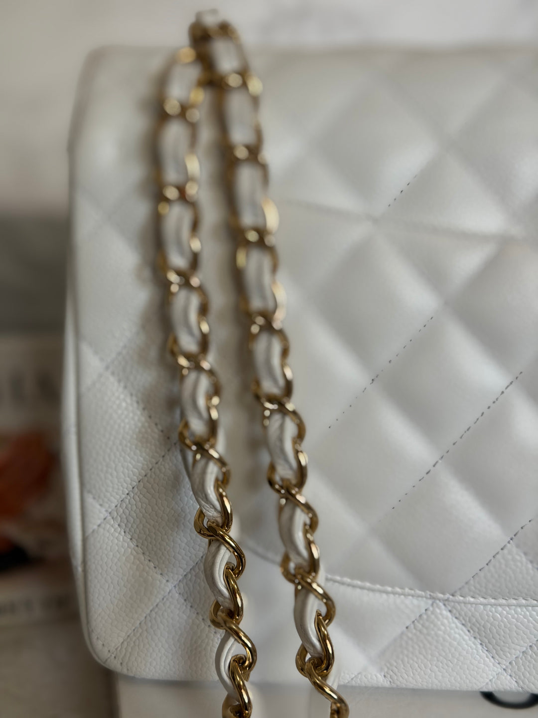 CHANEL White Caviar GHW Jumbo Double Flap Classic Bag 2010