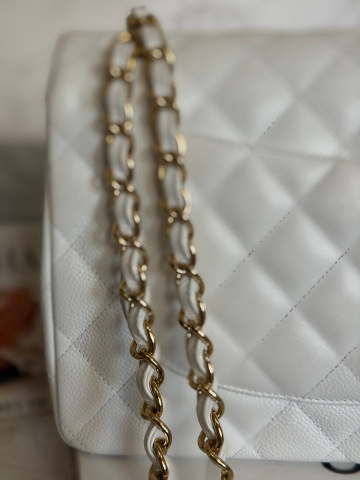 CHANEL White Caviar GHW Jumbo Double Flap Classic Bag 2010