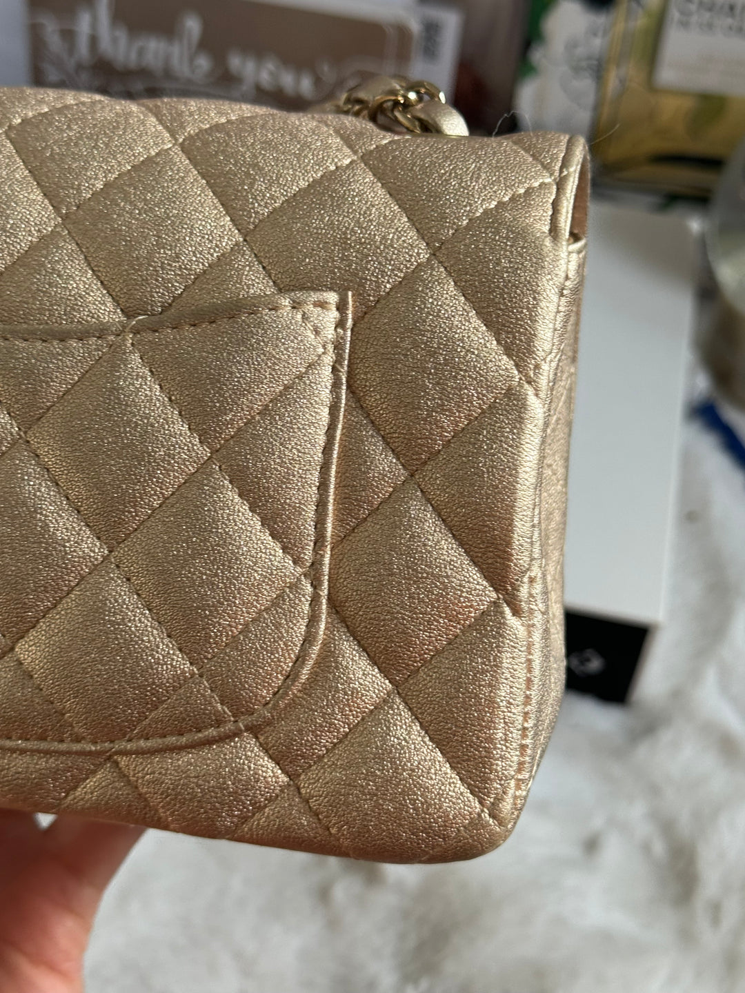 Chanel 21P series 31 Iridescent Gold Lambskin LGHW Mini Rectangular Flap Bag