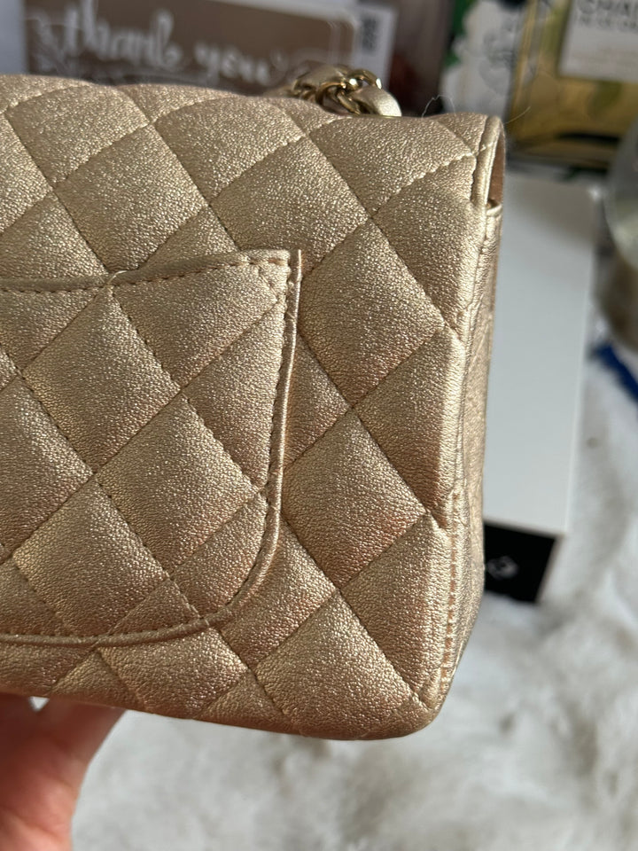 Chanel 21P series 31 Iridescent Gold Lambskin LGHW Mini Rectangular Flap Bag