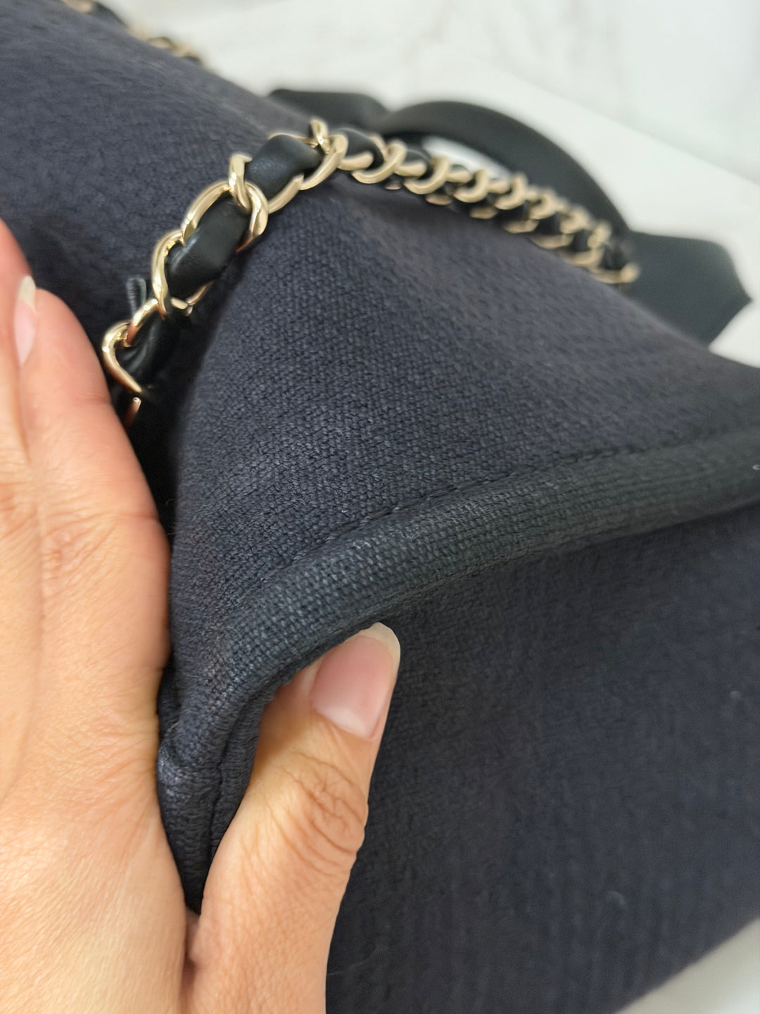 CHANEL 22B 2022 Black Tweed Deauville Tote size Small with Top Handle LGHW and Detachable Pouch