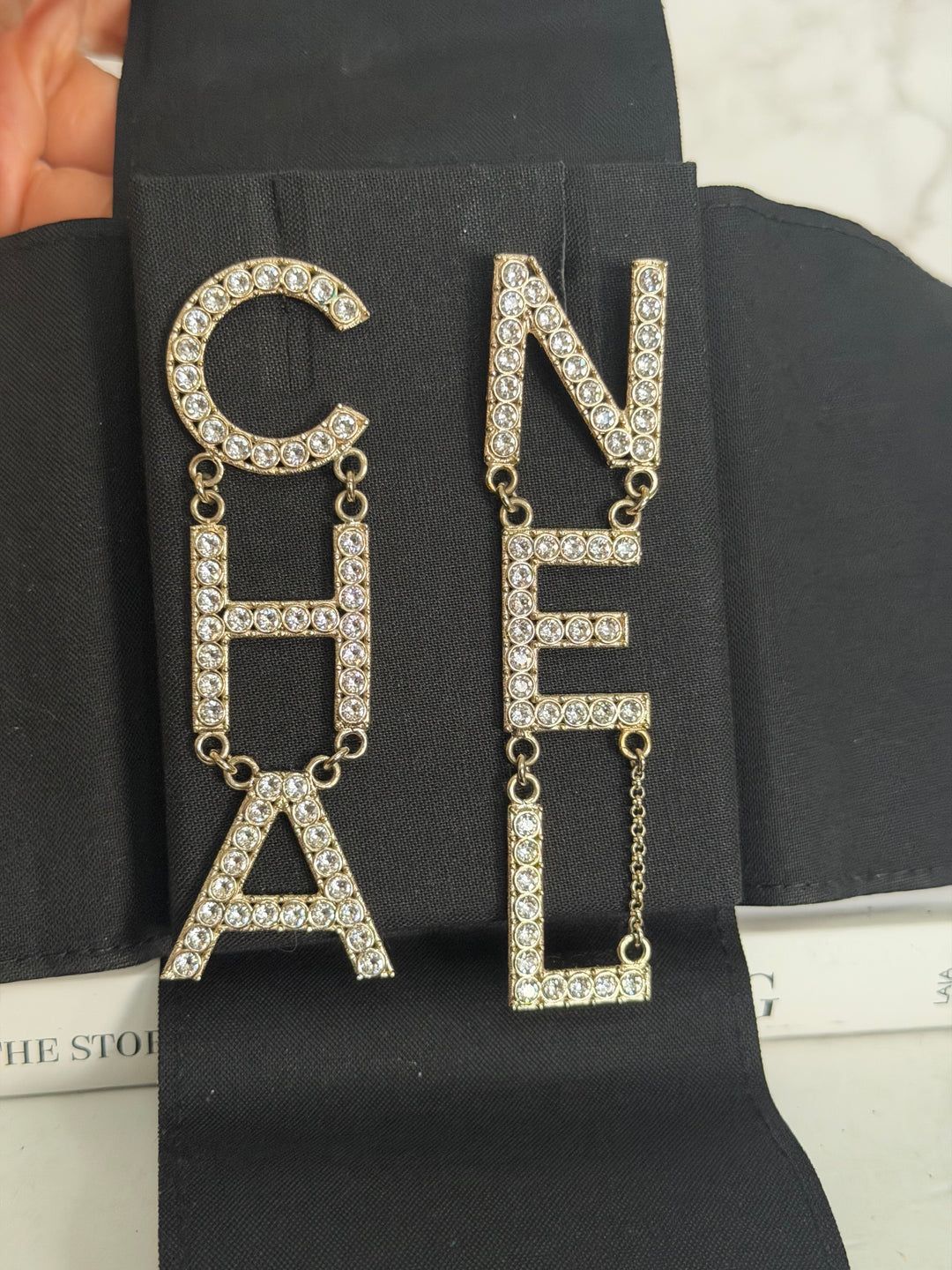 CHANEL Diamanté Letter Statement Earrings in Gold and Crystals