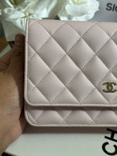 Load image into Gallery viewer, Chanel 22P 2022 Pre Spring/Summer Collection Light Sakura Pink Caviar LGHW Timeless Classic Wallet on chain (WOC)
