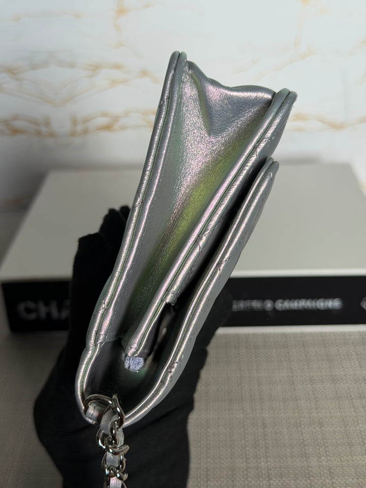 CHANEL Silver Lambskin SHW Classic Wallet on Chain (WOC) 2022