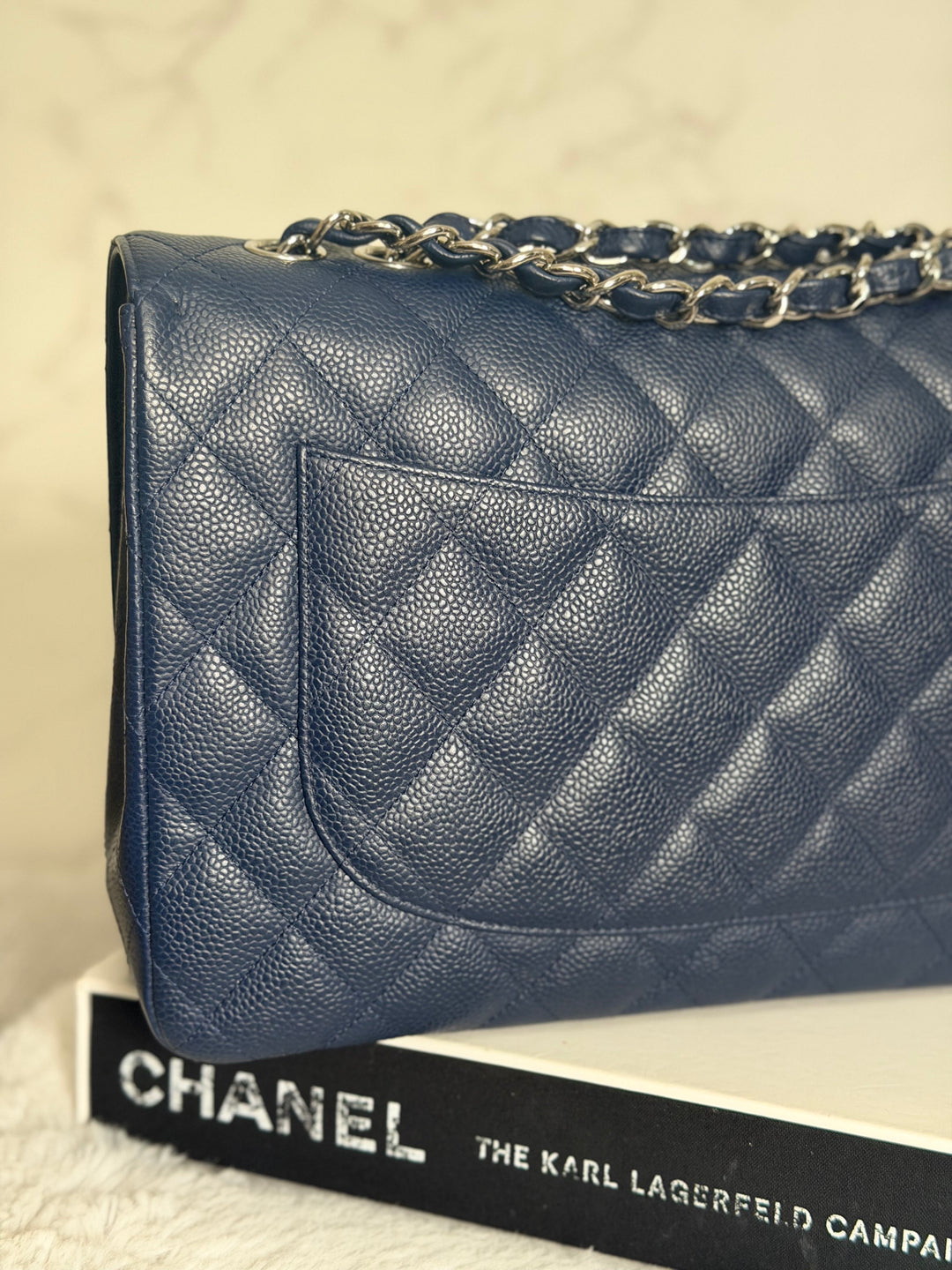 CHANEL series 13 Navy Caviar SHW Timeless Classic Jumbo Single Flap Bag 2010