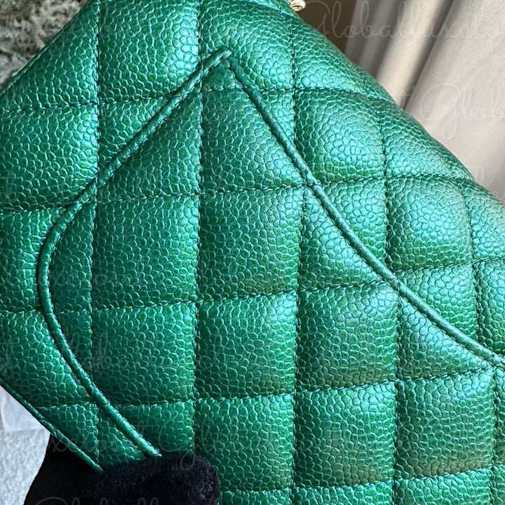 CHANEL 18S Series 25 Emerald Green Caviar LGHW Mini rectangular flap bag 2018 RARE UNICORN FIND