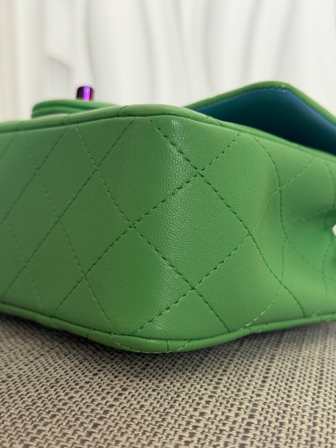 CHANEL series 31 21P Two Tone Green Blue Lambskin Rainbow Iridescent Hardware Mini Rectangular Flap Bag 2021