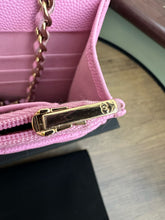 Load image into Gallery viewer, Chanel 23P Pink Caviar Mauve undertone Classic Wallet on chain (WOC) with champagne GHW
