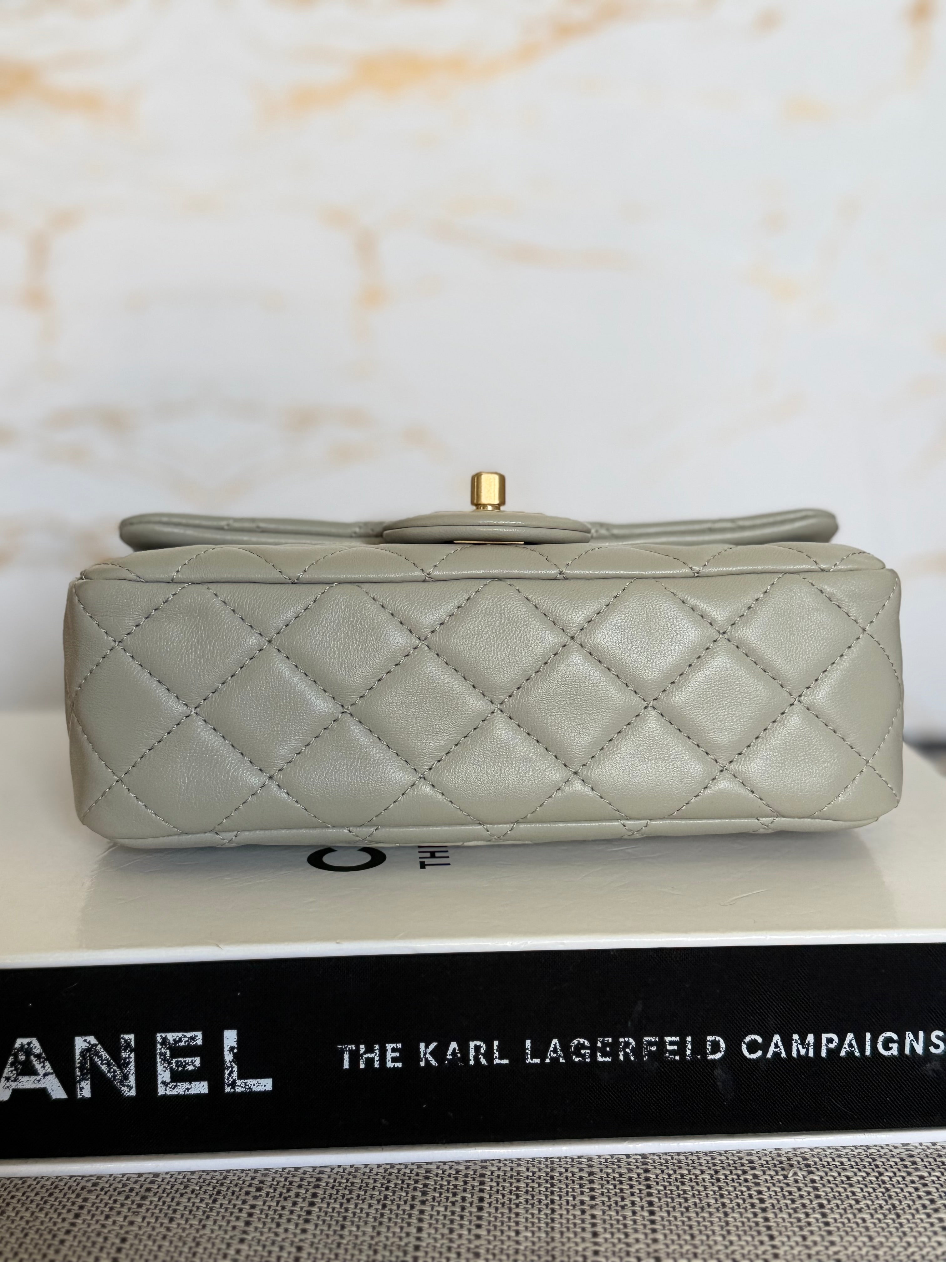 CHANEL Grey Lambskin Aged GHW Pearl Crush Adjustable Chain Mini