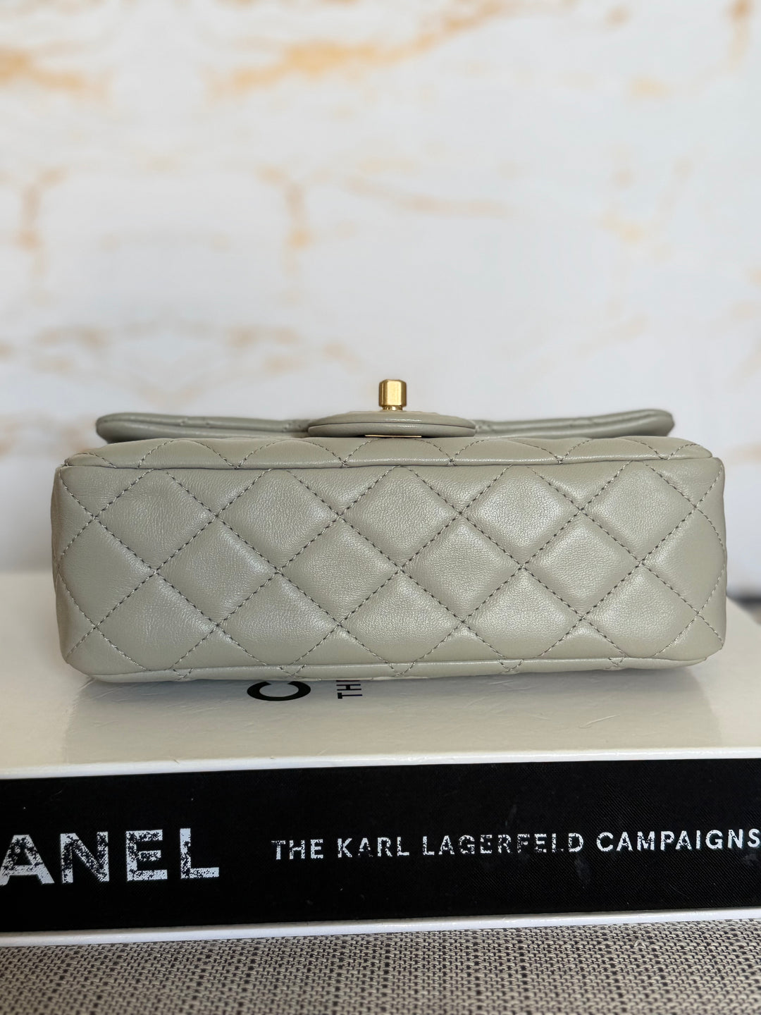 CHANEL Grey Lambskin Aged GHW Pearl Crush Adjustable Chain Mini Rectangular Flap Bag 2021