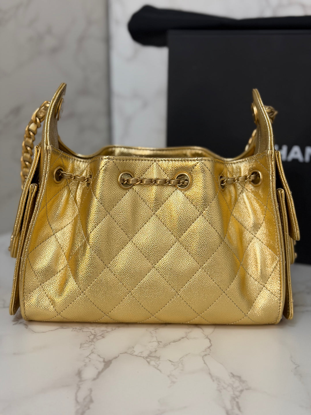 CHANEL 26C collection Gold caviar Aged GHW Mini 25 Hobo Bag