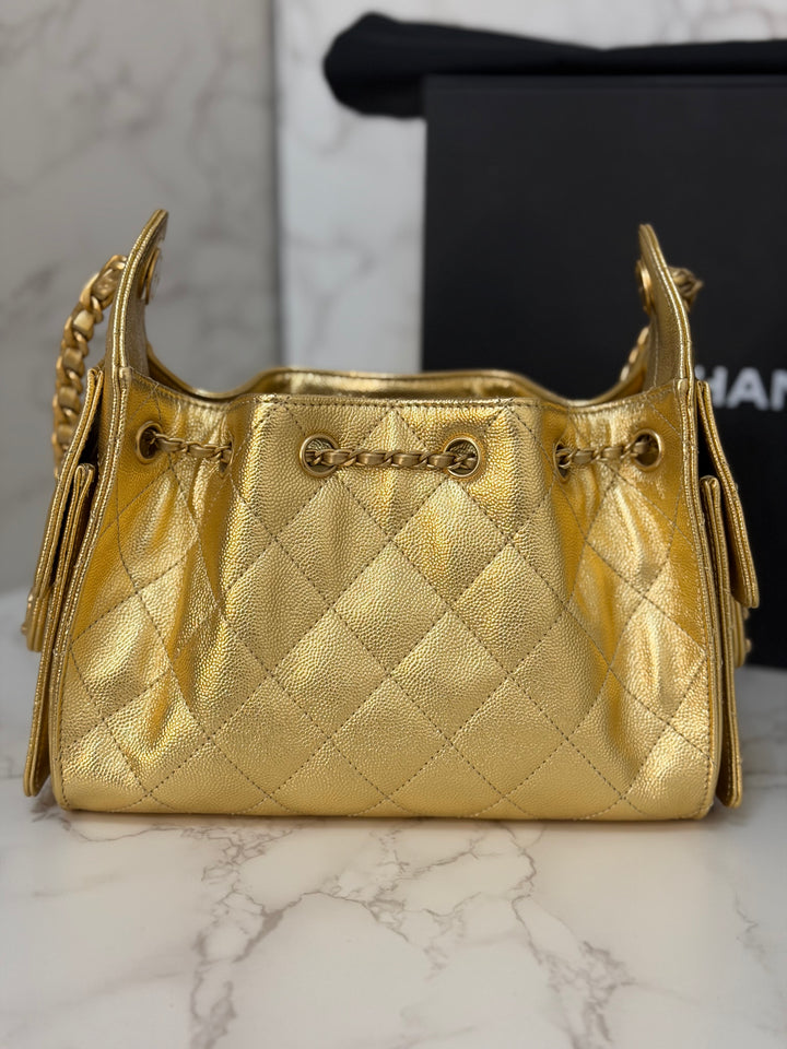 CHANEL 26C collection Gold caviar Aged GHW Mini 25 Hobo Bag