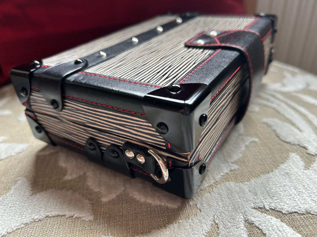 LOUIS VUITTON Red White and Black Leather Trunk Petite Malle with Silver Hardware 2015