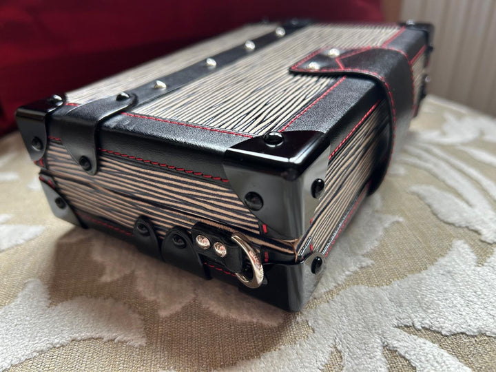 LOUIS VUITTON Red White and Black Leather Trunk Petite Malle with Silver Hardware 2015