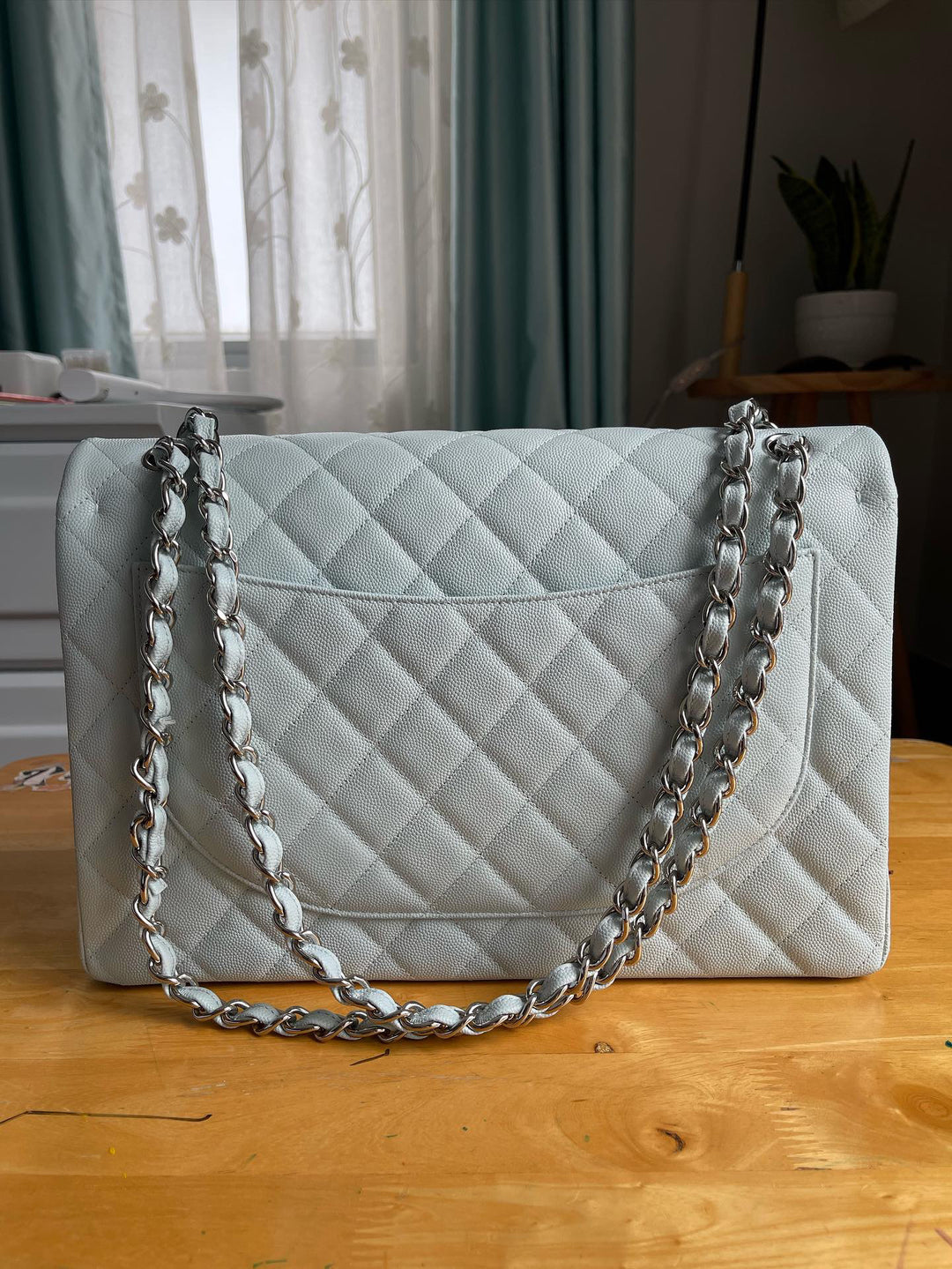 Chanel Blue Caviar SHW Maxi Classic Double Flap Bag